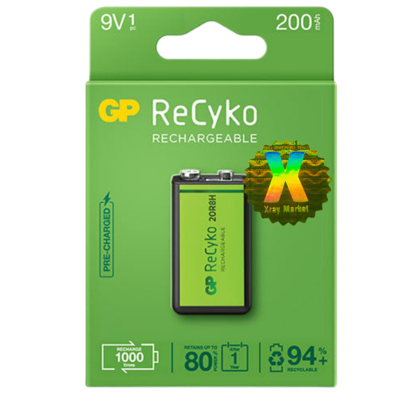 باتری کتابی جی پی مدل Rechargeable Recyko 200mAh 9V XRAY