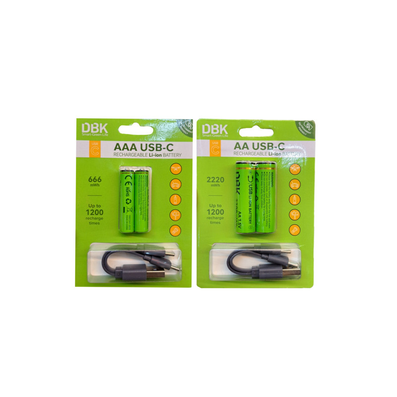 باتری قلمی و نیم قلمی قابل شارژ دی بی کی مدل USB-C LI-ION بسته 4 عددی