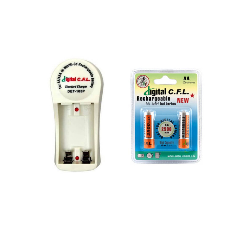 شارژر باتری سی.اف.ال مدل DET-105P به همراه باتری قلمی قابل شارژ بسته 2 عددی کپی